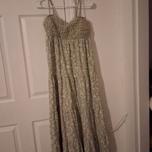 No Boundaries Olive Green Floral Maxi Dress with Crochet Bodice